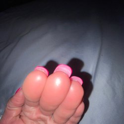 Elegant Nails - Left hand-1 day after my CND full set. Where the middle finger had a tip on top of the tip and all different lengths and pulling up & away.