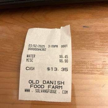 Old Danish Fudge Kitchen - Here is my receipt for two slice of fudge for $6.50 a slice. - Desserts Near Me - Solvang, California Old Danish Fudge Kitchen - Here is my receipt for two slice of fudge for $6.50 a slice. - Desserts Near Me - Solvang, California