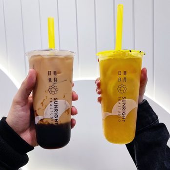 Sunright Tea Studio - Rancho Cucamonga - Left: Milk tea with boba. Right: Sunright fruit tea - Bubble Tea Near Me - Rancho Cucamonga, California Sunright Tea Studio - Rancho Cucamonga - Left: Milk tea with boba. Right: Sunright fruit tea - Bubble Tea Near Me - Rancho Cucamonga, California