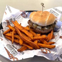 Sickies Garage Burgers & Brews - Philly Burger with Sweet Potato Fries