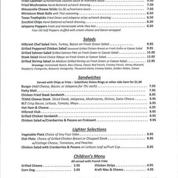 Hillcrest Country Club - Dinner Menu Page 1 Summer 2017 - Country Clubs Near Me - Vernon, Texas