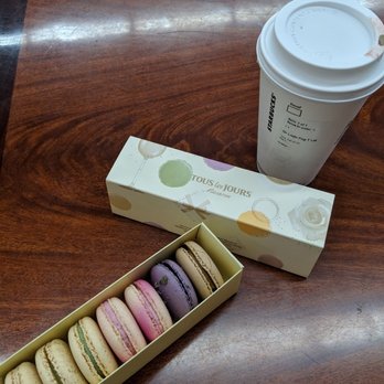 Tous Les Jours - Green tea, rose, blueberry lavender and coffee macarons. - Bakeries Near Me - Northridge, California Tous Les Jours - Green tea, rose, blueberry lavender and coffee macarons. - Bakeries Near Me - Northridge, California