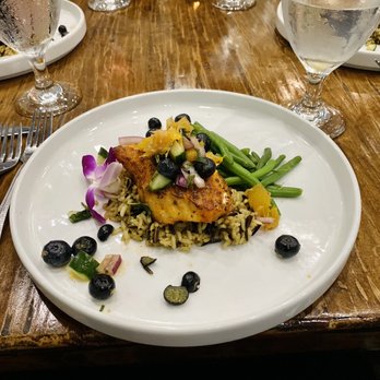Cristina Gray’s Restaurant & Bar - Catch of the day. Blackened grouper over wild rice with green beans, blueberries, mango. Yum!!! - New American Near Me - High Point, North Carolina Cristina Gray’s Restaurant & Bar - Catch of the day. Blackened grouper over wild rice with green beans, blueberries, mango. Yum!!! - New American Near Me - High Point, North Carolina