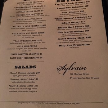 Sylvain - The menu on Dec 27, 2016 - Southern Near Me - New Orleans, Louisiana Sylvain - The menu on Dec 27, 2016 - Southern Near Me - New Orleans, Louisiana
