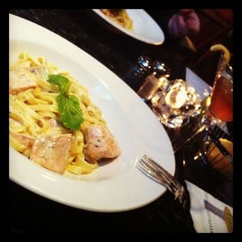 Laporta's Restaurant - Salmon fettuccine with dill creme sauce (and a delicious pom martini) - New American Near Me - Alexandria, Virginia