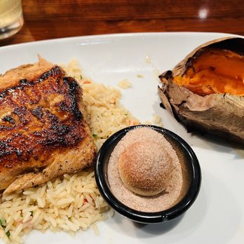 LongHorn Steakhouse - LongHorn Salmon with Baked Sweet Potato (hold the butter) - Steakhouses Near Me - North Brunswick, New Jersey LongHorn Steakhouse - LongHorn Salmon with Baked Sweet Potato (hold the butter) - Steakhouses Near Me - North Brunswick, New Jersey