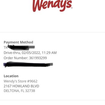 Wendy's - Mobile receipt - Fast Food Near Me - Deltona, Florida