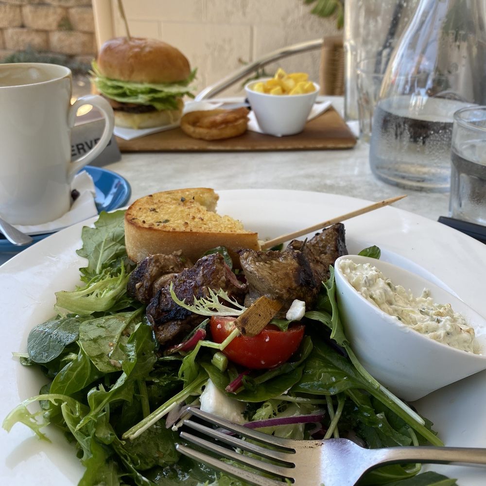 Deep Blue Cafe - Lamb, Greek salad and burger. - Cafes Near Me - Moana, SA