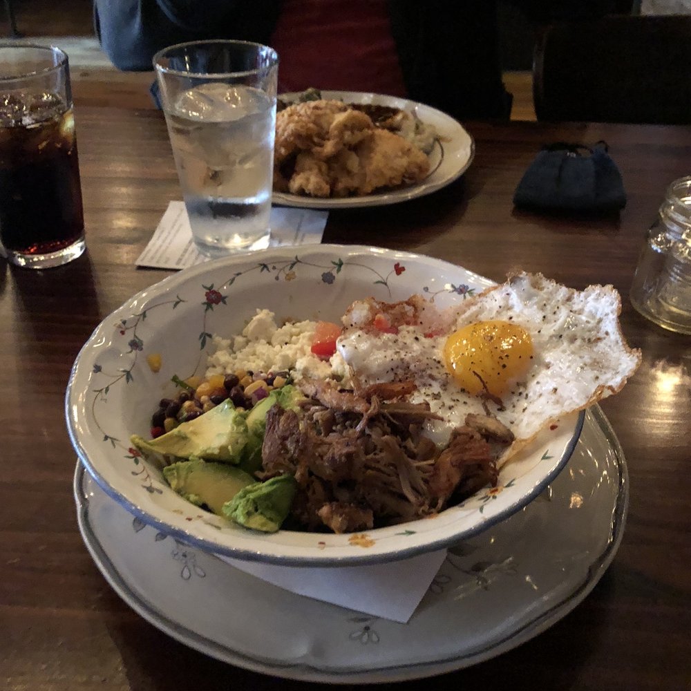 Allegory - Chilaquiles in the front and fried chicken in the back. - American Near Me - Naperville, Illinois Allegory - Chilaquiles in the front and fried chicken in the back. - American Near Me - Naperville, Illinois