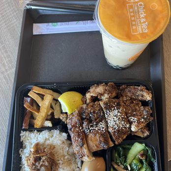 Chick & Tea - B25 Fried Chicken Quarter Rice plate #D1. Classic Milk Tea - Taiwanese Near Me - Sunnyvale, California