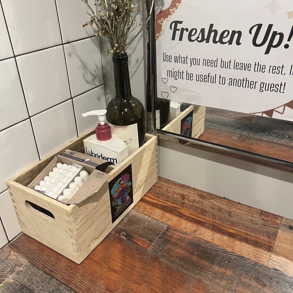 They've got the essentials in the women's restroom! They've got the essentials in the women's restroom!
