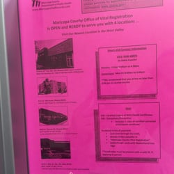 Maricopa County Office of Vital Registration & Records - A poster hung up at one of the Windows.
