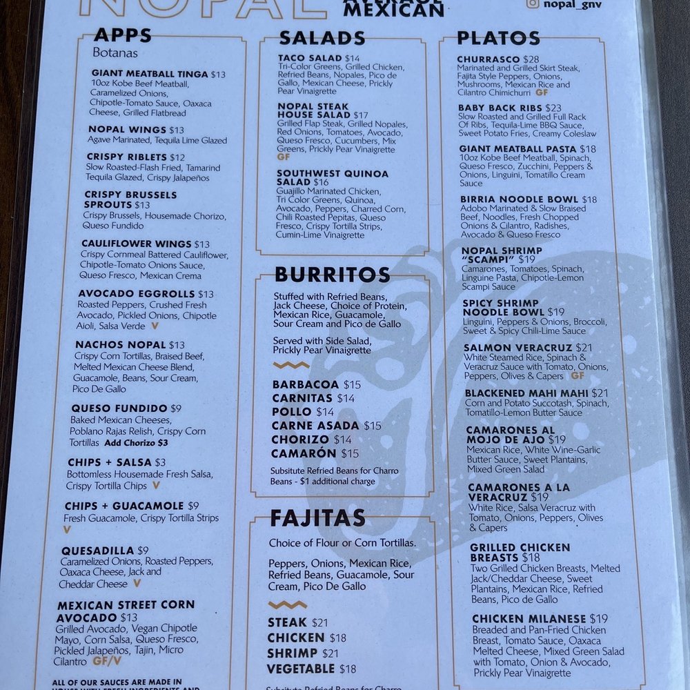 Nopal - Menu - Mexican Near Me - Gainesville, Florida Nopal - Menu - Mexican Near Me - Gainesville, Florida