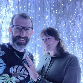 Sandbar Rooftop - Me and my hubby in front of the entrance light wall - Cocktail Bars Near Me - New York, New York