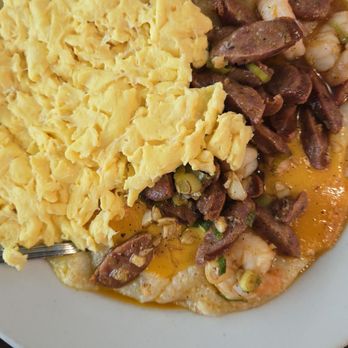 Cajun Kitchen Cafe - Andouille sausage shrimp cheesy grits Delish and filling - Cajun/Creole Near Me - Santa Barbara, California Cajun Kitchen Cafe - Andouille sausage shrimp cheesy grits Delish and filling - Cajun/Creole Near Me - Santa Barbara, California