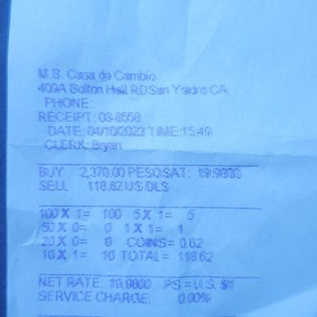 MB casa de cambio - Picture of money not exchanged right and taken for over $20.00 US for no reason. - Currency Exchange Near Me - San Diego, California MB casa de cambio - Picture of money not exchanged right and taken for over $20.00 US for no reason. - Currency Exchange Near Me - San Diego, California