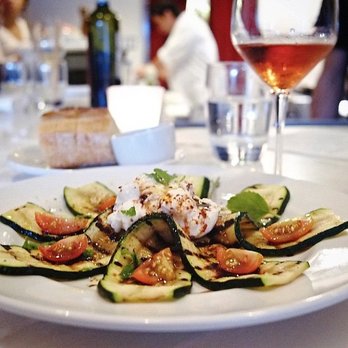 Enoteca Molinari - Zucchini con burrata - Summer squash salad with cherry tomatoes, roman mint, olive oil, peperoncino and balsamico. - Italian Near Me - Oakland, California