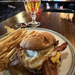 Clydes Burger with an egg, bacon and cheese. Clydes Burger with an egg, bacon and cheese.