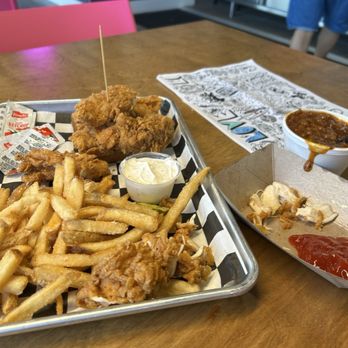 Lovebird - Almost Famous Chicken - 3 piece tender with fries and beans with dill ranch dipping sauce - Southern Near Me - Winter Haven, Florida