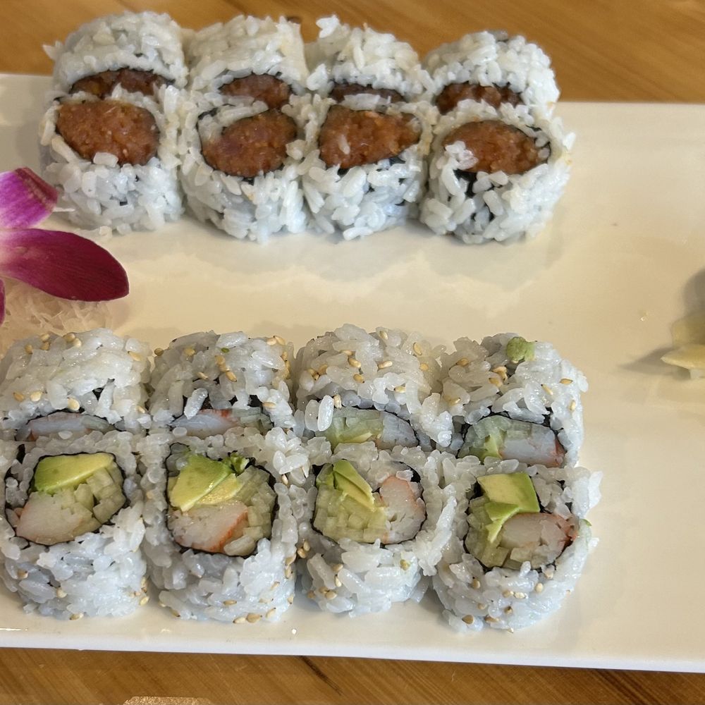 California roll and spicy salmon roll. California roll and spicy salmon roll.