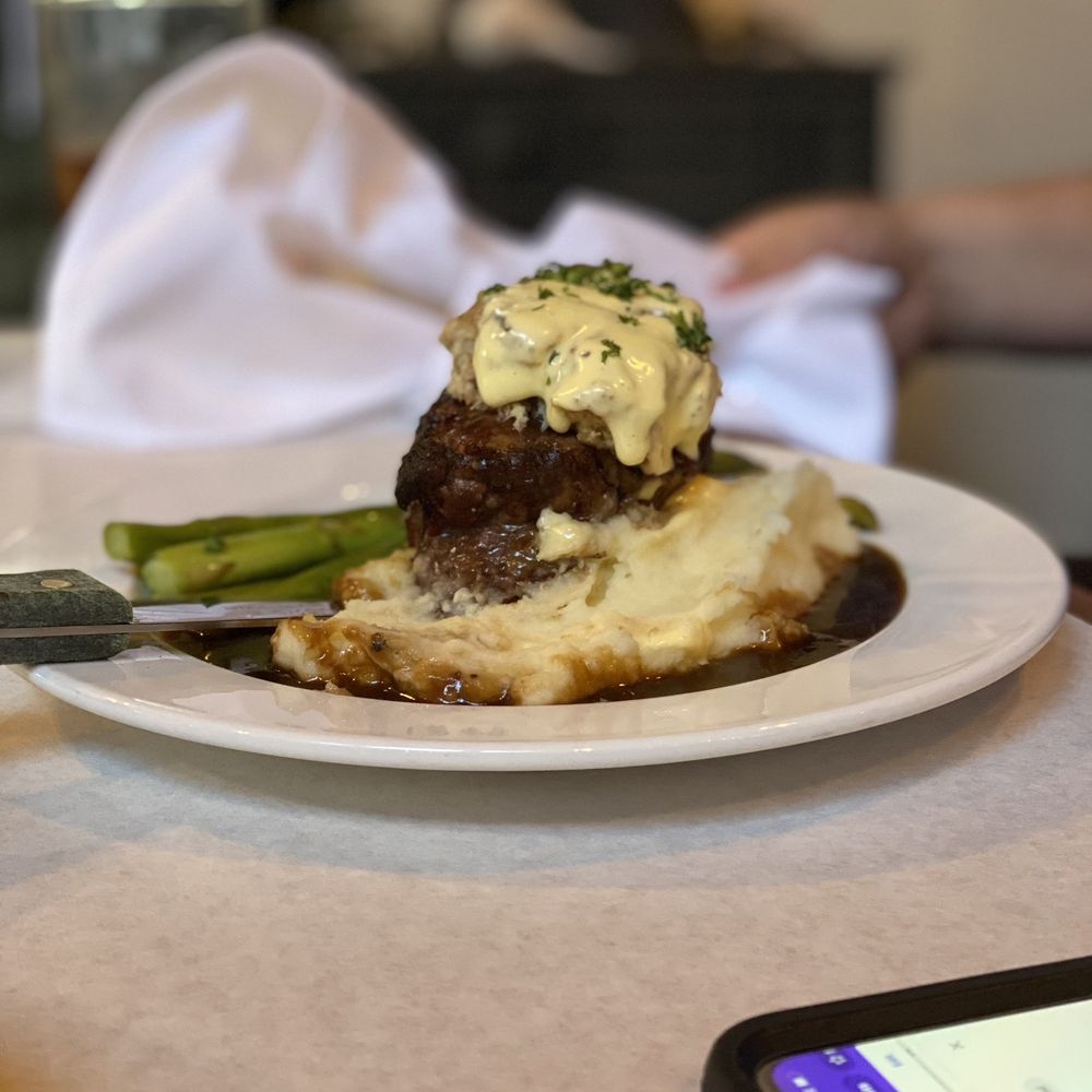 Madison's - Steak with crab cake mash potatoes and asparagus - Seafood Near Me - Port Royal, South Carolina Madison's - Steak with crab cake mash potatoes and asparagus - Seafood Near Me - Port Royal, South Carolina