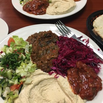 Pita Palace - Hummus, salad, eggplant salad, spicy red cabbage, curried cabbage. - Middle Eastern Near Me - Brooklyn, New York Pita Palace - Hummus, salad, eggplant salad, spicy red cabbage, curried cabbage. - Middle Eastern Near Me - Brooklyn, New York