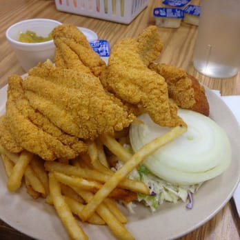 Catfish John's - Small catfish dinner - 5 pieces of fish, 3 hushpuppies, fries, and coleslaw - $8.25 - Southern Near Me - Rogers, Arkansas