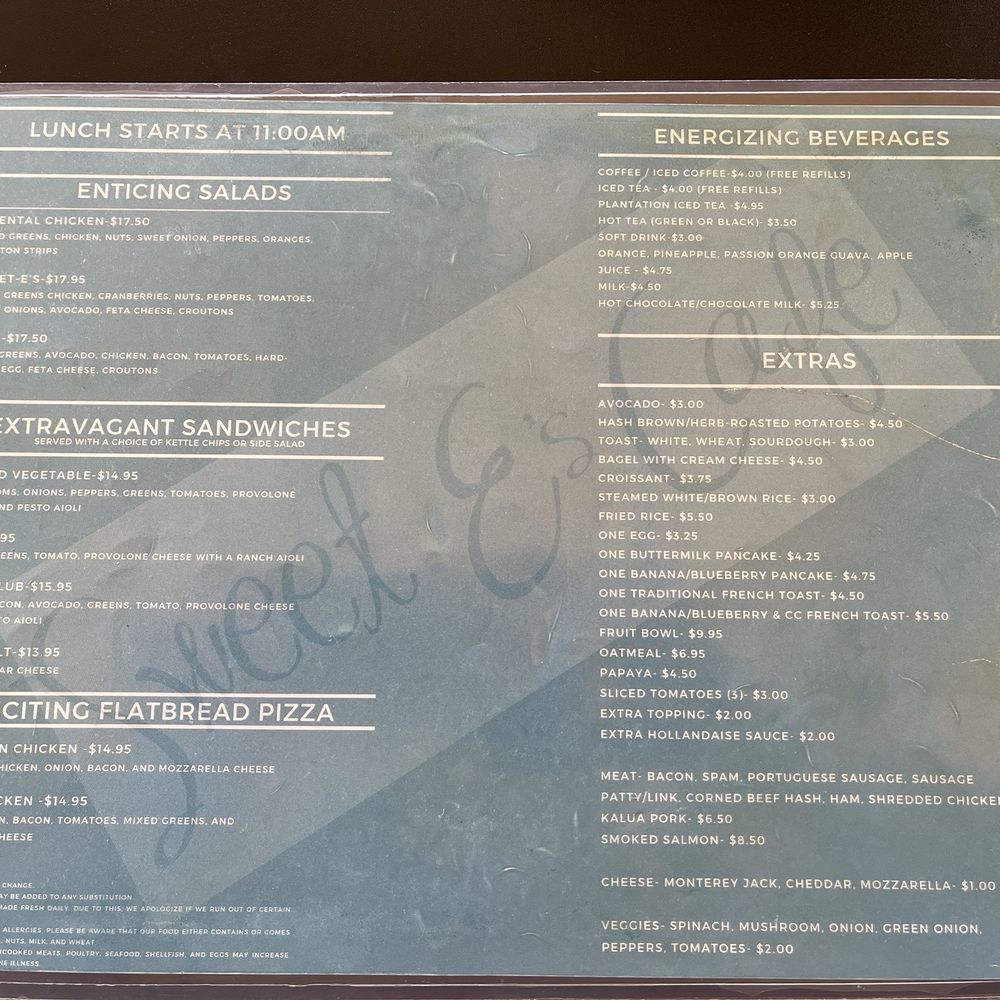 Sweet E's Cafe - Menu - Cafes Near Me - Honolulu, Hawaii Sweet E's Cafe - Menu - Cafes Near Me - Honolulu, Hawaii