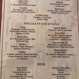 Drinks menu Drinks menu