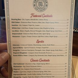 Drink menu front. Drink menu front.