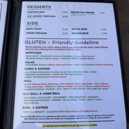Gluten friendly guidelines menu