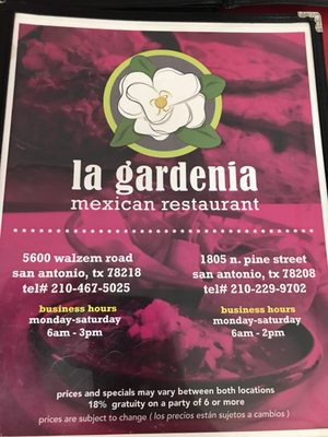 Menu photo 8 Taco La Gardenia San Antonio, TX