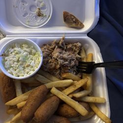Cook Out - Shredded Chicken/Pork...idk?? Some sort of bonein the scoop of meat??