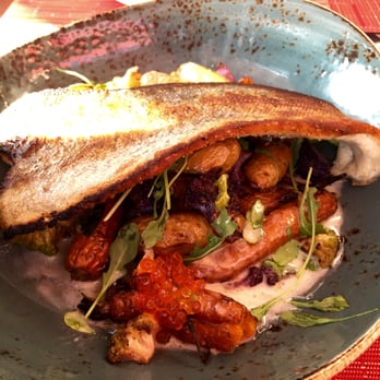 Amaya - pan seared trout with perfectly cooked vegetables! - New American Near Me - San Diego, California Amaya - pan seared trout with perfectly cooked vegetables! - New American Near Me - San Diego, California