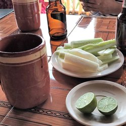 Hacienda La Violeta - Cut fruit and micheladas.