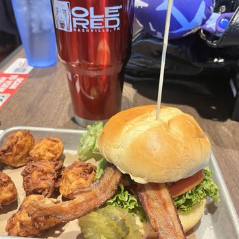Ole Red - The blue tick burger and tater tots- delish! - American Near Me - Nashville, Tennessee Ole Red - The blue tick burger and tater tots- delish! - American Near Me - Nashville, Tennessee