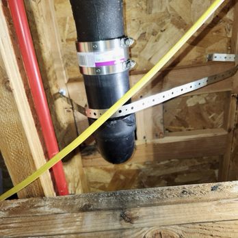 Castillo Plumbing - Picture overview of all the repairs (replacement drainage  pipe up to new toilet flange, supporting strap, and supporting braces (2x4)). - Plumbing Near Me
