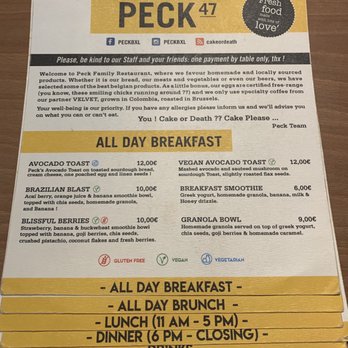 Peck 47 - Menu - Breakfast & Brunch Near Me - Brussels, BRU Peck 47 - Menu - Breakfast & Brunch Near Me - Brussels, BRU