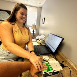 BioWhorl Fingerprinting - Rachel hard at work fingerprinting