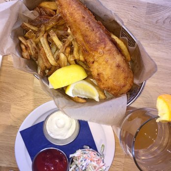 The Barley Beach House - Fish & chips with cole slaw & cold beer - Pretzels Near Me - Rye, New York The Barley Beach House - Fish & chips with cole slaw & cold beer - Pretzels Near Me - Rye, New York