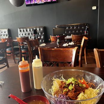 Sushi Tari - Nude bowl with spicy pork and a side of miso soup - Sushi Bars Near Me - Orange, California Sushi Tari - Nude bowl with spicy pork and a side of miso soup - Sushi Bars Near Me - Orange, California