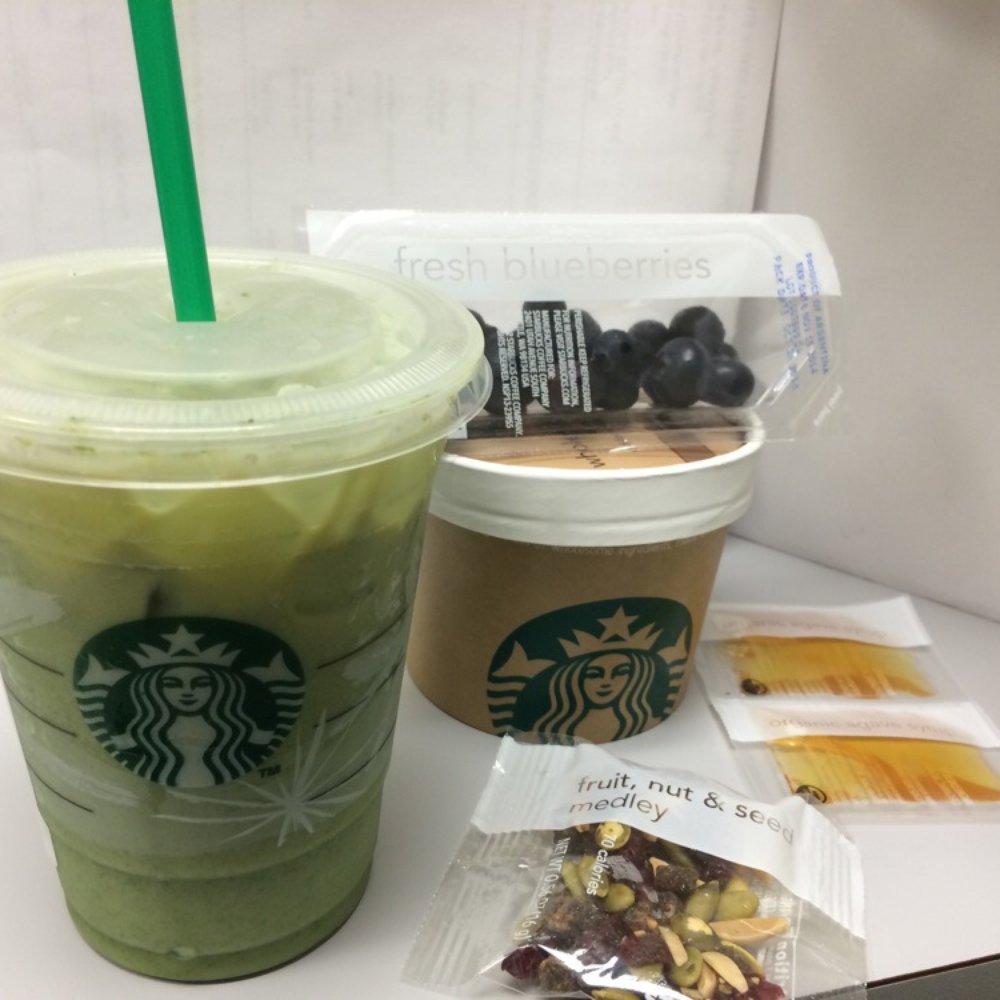 Starbucks - Blueberry, fruit, but and seed medley oatmeal and green tea latte with no sweetener - Coffee & Tea Near Me - El Monte, California