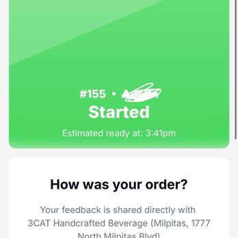 3Catea - Over 35 minutes and drink still wasn't ready. This order only had 2 drinks. - Bubble Tea Near Me - Milpitas, California