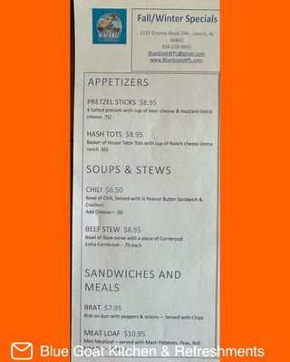 Menu photo 2 Blue Goat Kitchen & Refreshments Lanett, AL Menu photo 2 Blue Goat Kitchen & Refreshments Lanett, AL