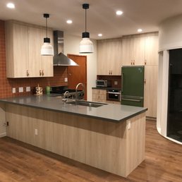 a kitchen with a large island