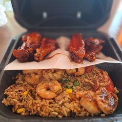 6 wings and shrimp hibachi rice