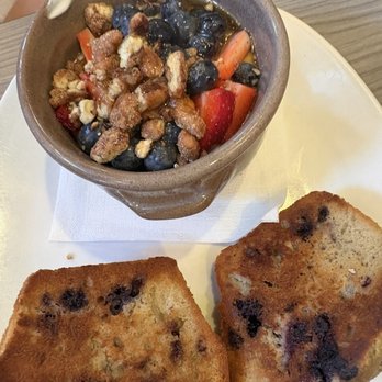 T's Restaurant - Yogurt + Fresh Fruit with a grilled blueberry muffin - Breakfast & Brunch Near Me - Narragansett, Rhode Island T's Restaurant - Yogurt + Fresh Fruit with a grilled blueberry muffin - Breakfast & Brunch Near Me - Narragansett, Rhode Island