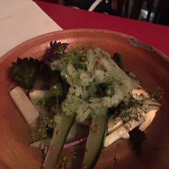 Au Passage - Cucumber dish. Wish I could remember all the ingredients. Super creative flavors. The top cucumber "mash" was a frozen slush! - Modern European Near Me - Paris, 75