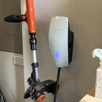 Falcon Electric - Tesla charger in garage. - Electricians Near Me - Pasco, Washington