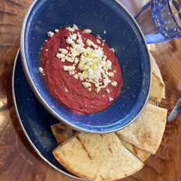 Roasted Red Beet Hummus w/ Theta Cheese & Pita Roasted Red Beet Hummus w/ Theta Cheese & Pita